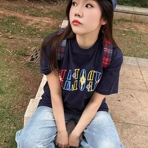 悟空有货美式复古民族风刺绣短袖T恤男小众潮牌宽松情侣体恤潮牌图片
