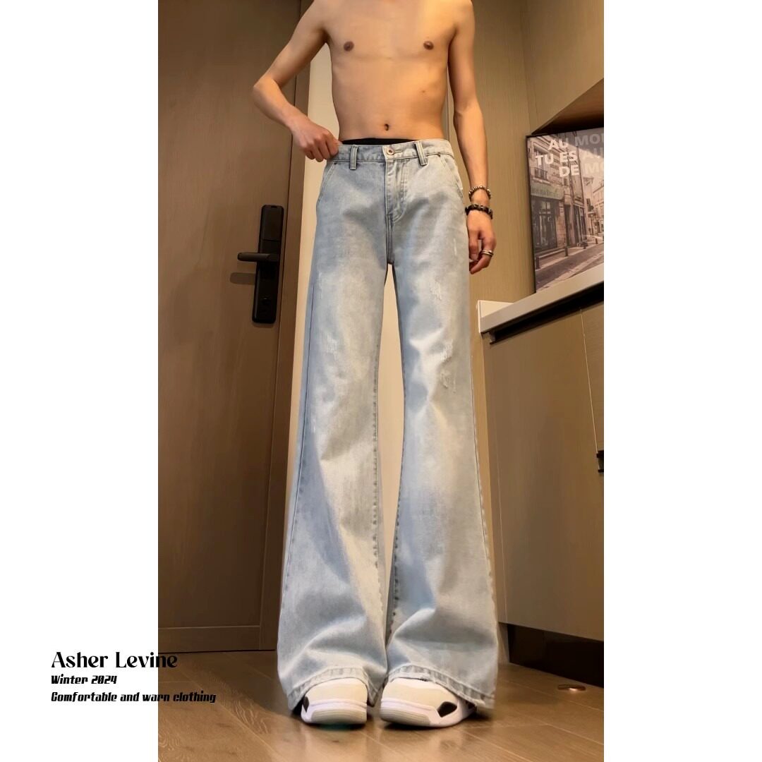 牛仔裤水洗复古直筒裤男阔腿裤长裤宽松拖地裤513CK1177P45,男装牛仔裤,星座513