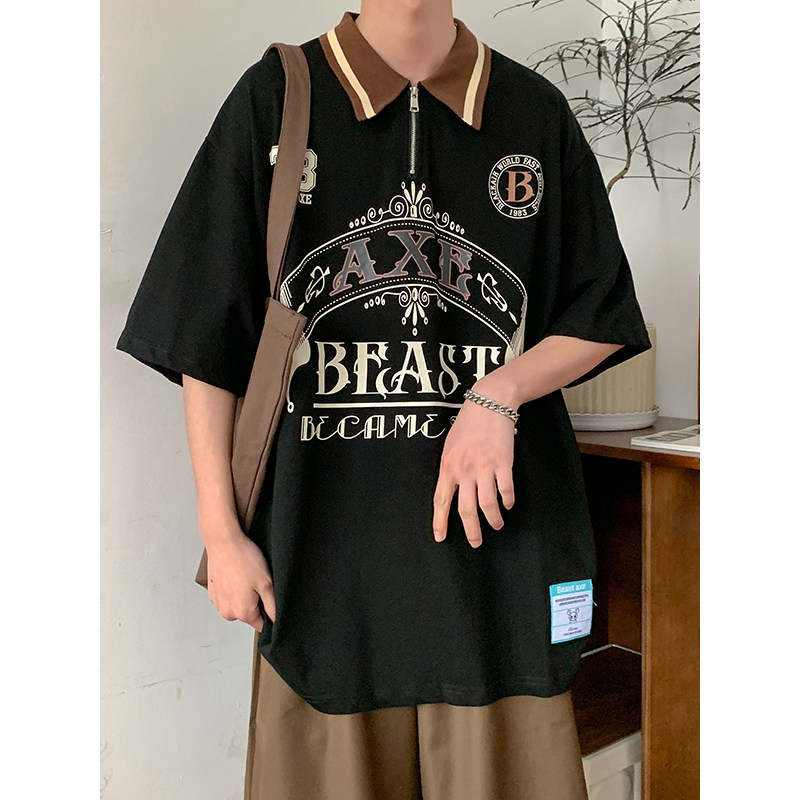 夏季新款情侣翻领拼接T恤字母印花男PL2311P48514-7,男装Polo衫,星座513