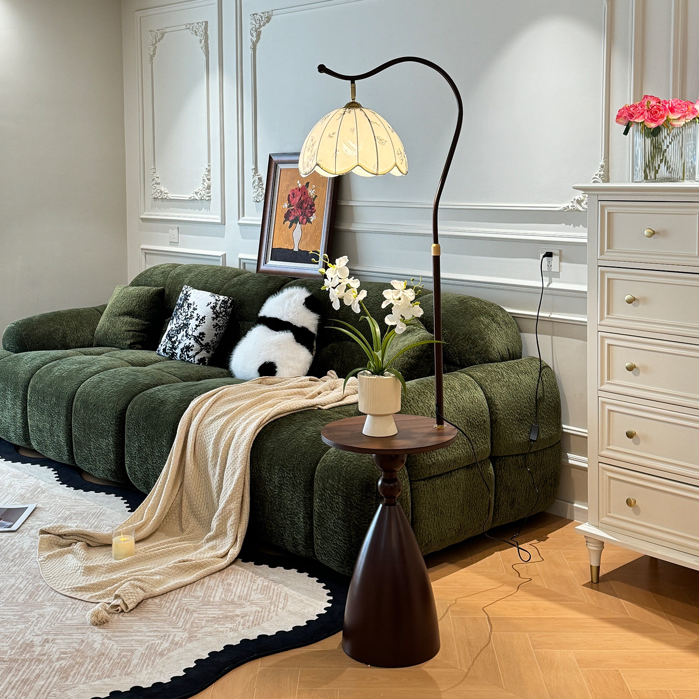 中古风实木落地灯客厅沙发旁2026新款卧室床头一体置物装饰氛围灯