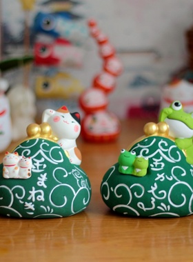 京都龙虎作陶土招财存钱罐摆件