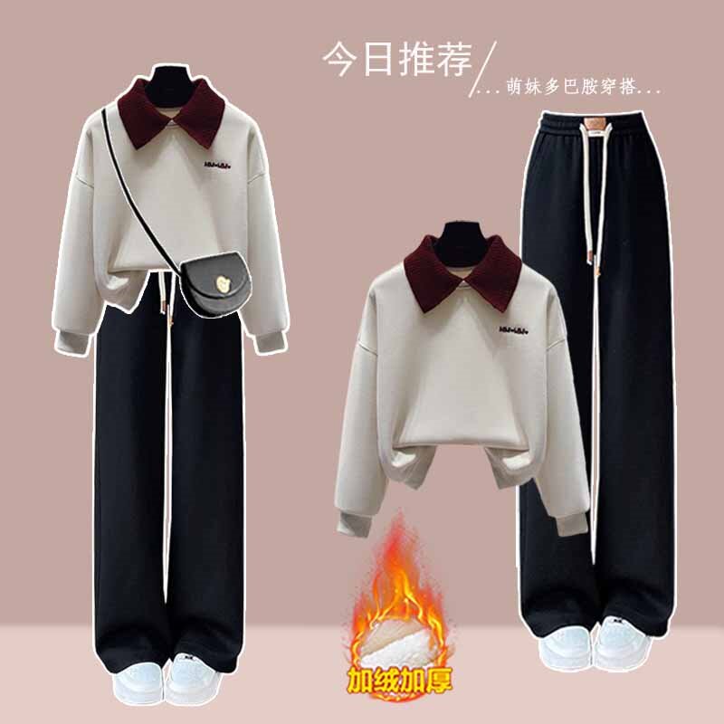 假两件拼色针织polo领卫衣搭配