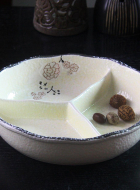 陶瓷分格盘分餐3格盘快餐饭盒盘电饭锅蒸盘瓜子糖果盘减肥减脂盘