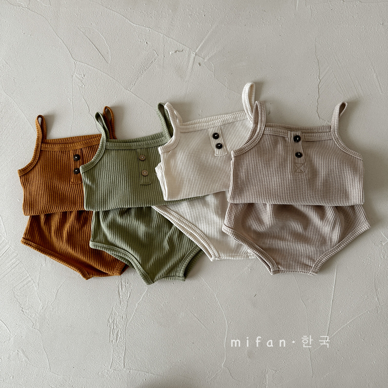 韩版婴儿衣服华夫格夏季洋气小吊带背心短裤套装十个月男女宝宝