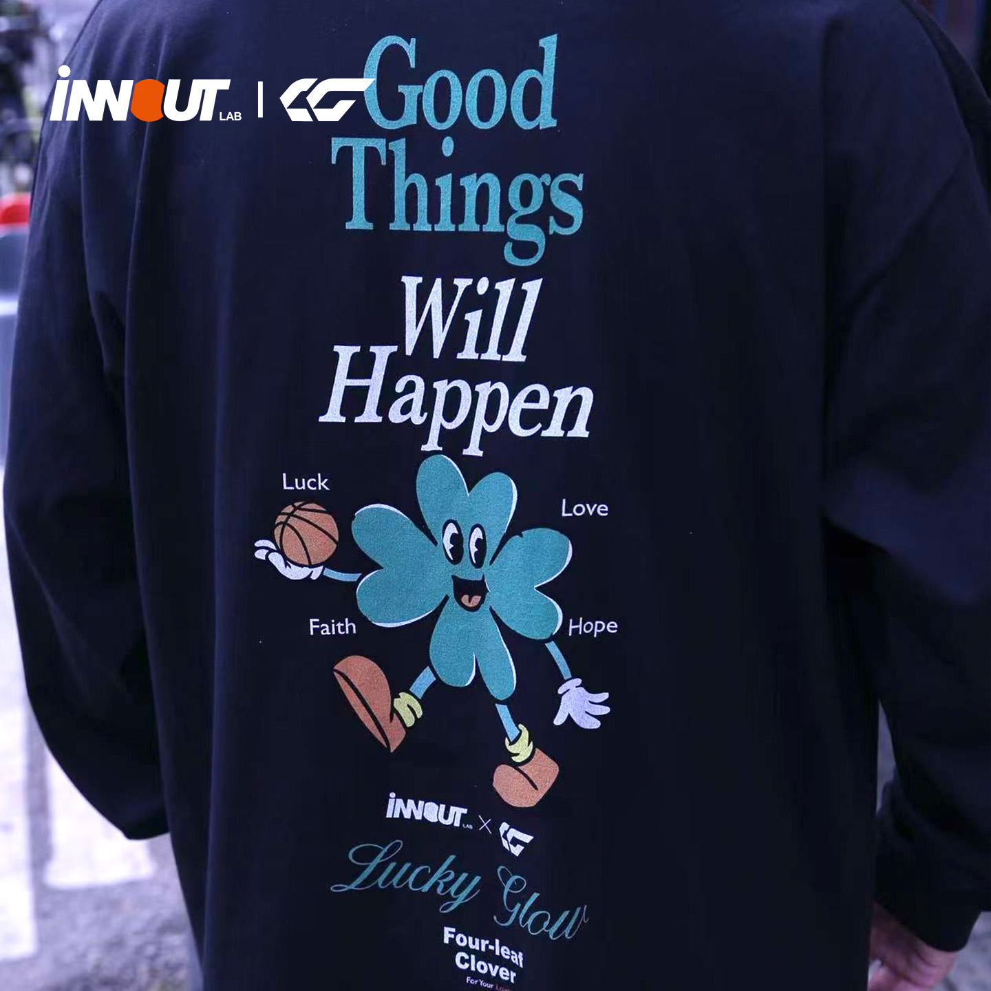 INNOUT X Lucky Glow赖益烨郭雨妍速干衣四叶草幸运情侣长袖T恤衫