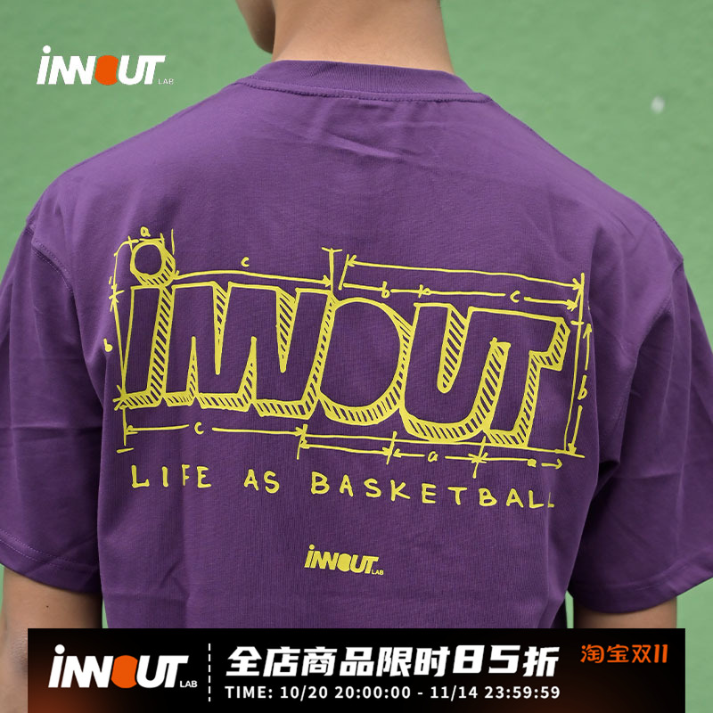 INNOUT手绘男美式训练篮球男女字母Logo图案纯色圆领短袖T恤