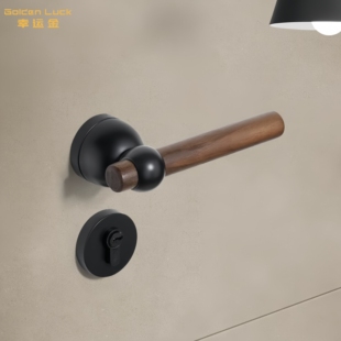 原木风家用静音实木房门锁胡桃木室内卧室木门锁中古风复古门把手