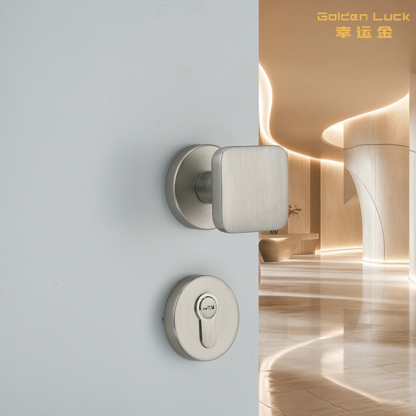 幸运金简约圆形门锁复古风室内静音磁吸锁具卧室分体锁木门门把手