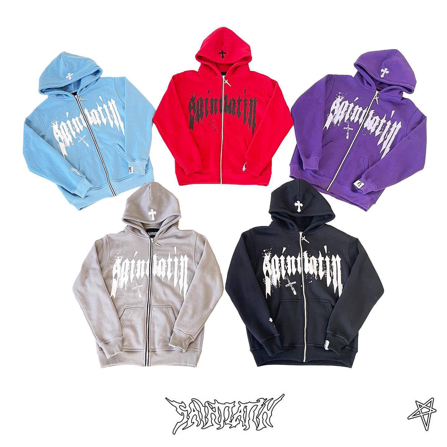 y2k Hip Hop vintage Cross zipper hoodie jacket暗黑风格卫衣