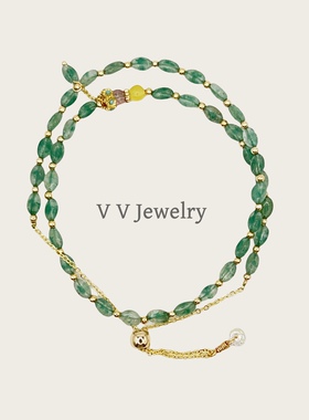 【薇阮珠宝】原创设计天然绿草莓晶双圈手串国风ins小众高级款