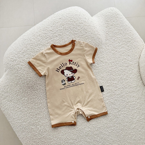 夏季新生儿Hello Kitty卡通连体衣男女宝宝短袖哈衣爬服薄款可爱