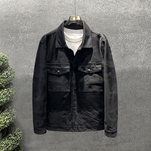 皮衣夹克PU翻领外套拼接款 正肩宽修身 上衣 新款 无觅优客2025年秋季