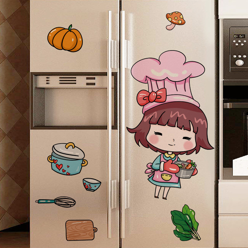 双开门冰箱贴纸3d立体创意装饰贴画卡通厨房翻新贴改造可移除贴膜