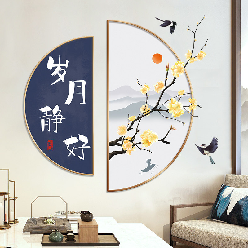 中国风古风岁月静好框风景画客厅沙发电视背景墙贴纸自粘贴画墙画