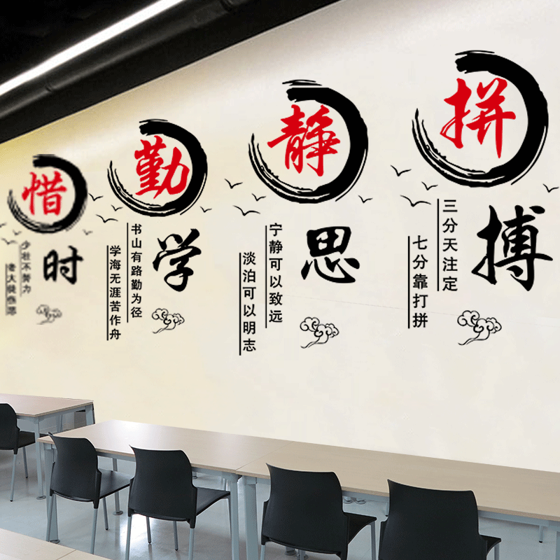 励志墙贴贴画文化墙教室布置宿舍墙面装饰贴纸墙纸自粘公司海报纸_虎窝淘