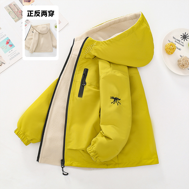 男童冲锋衣童装休闲外套秋冬加绒新款中大童防水儿童双面穿7岁16