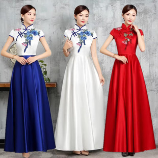 新款学生礼仪服青花瓷演出迎宾小姐颁奖旗袍表演服中国风高端礼服