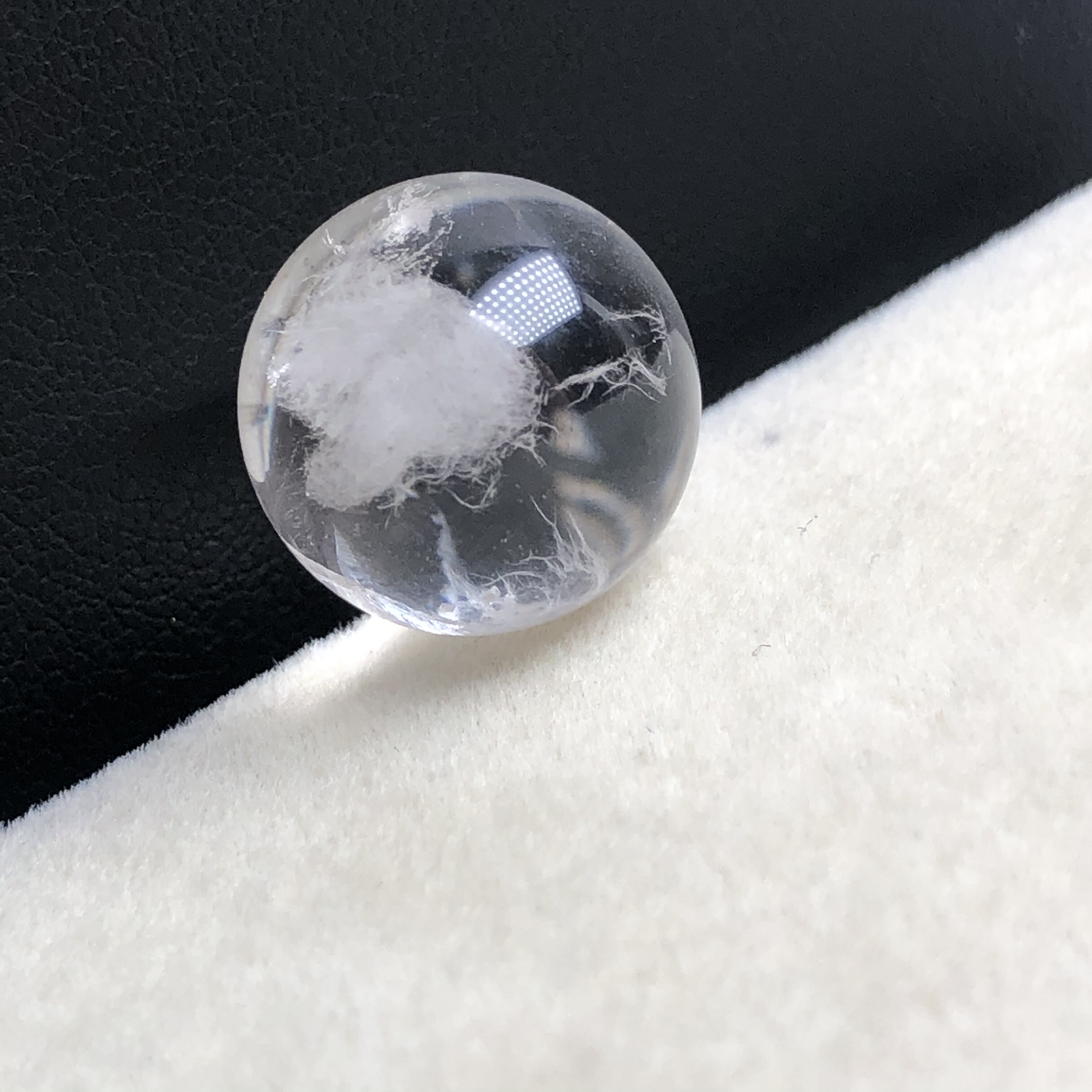 14毫米没有任何优化注胶天然白兔毛卷毛水晶单珠 艺术感