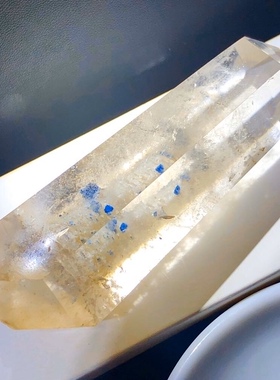 珍贵天然巴西老矿立体全包金字塔幽灵共生蓝色宝石晶柱原石摆件