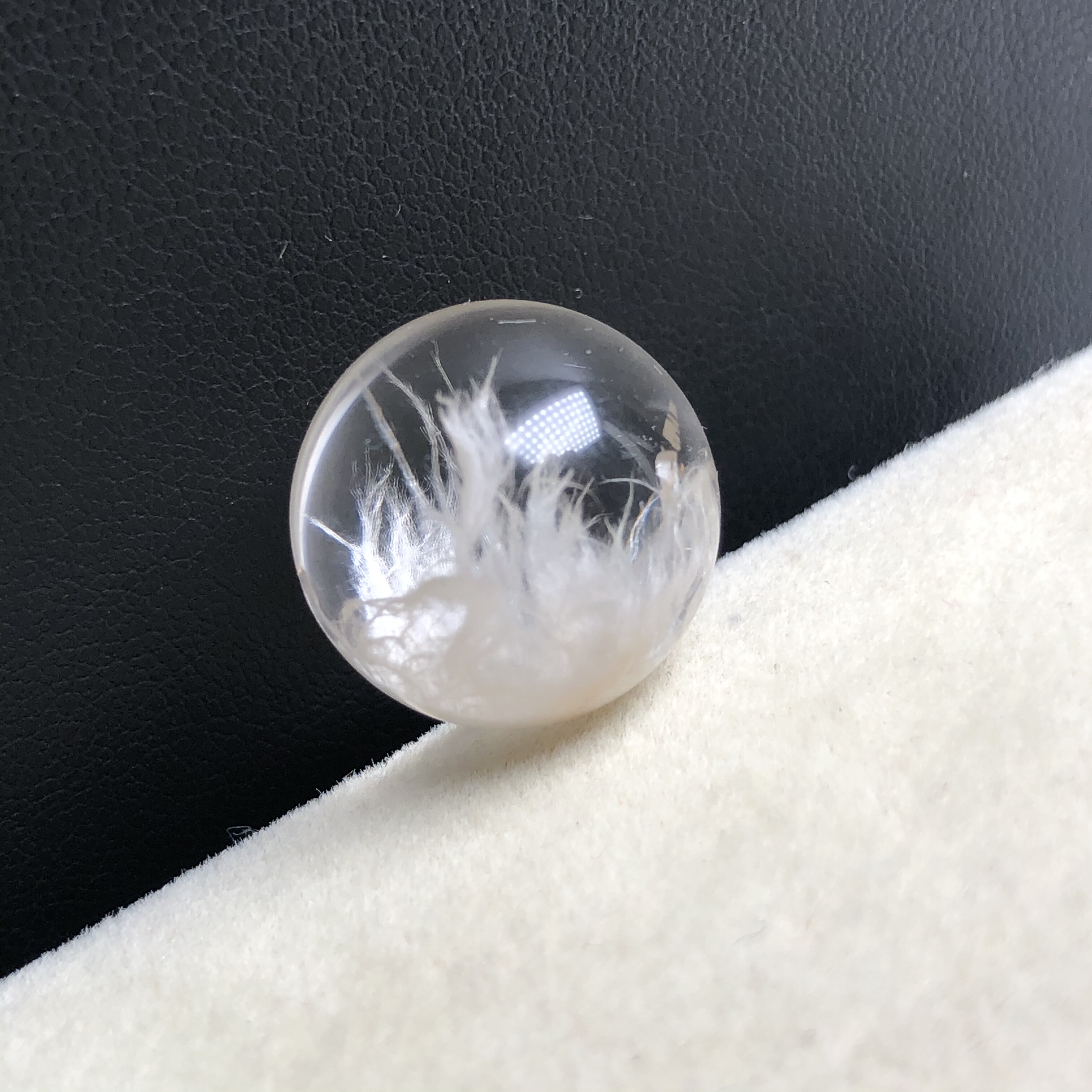 16.2mm没有任何优化注胶天然白兔毛卷毛水晶单珠  天使之翼