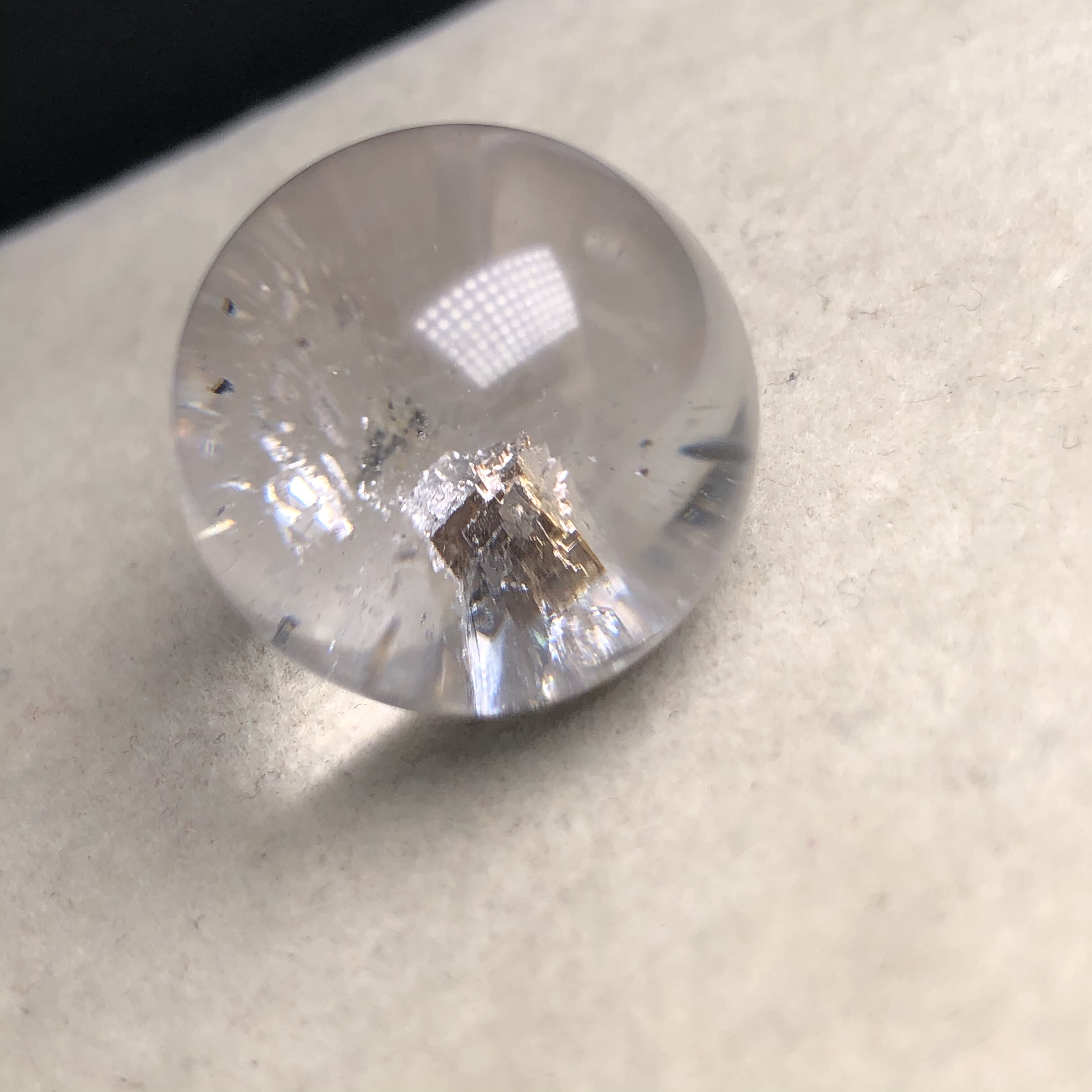 18.8毫米稀有老矿天然水晶共生云母和黄铜矿单珠