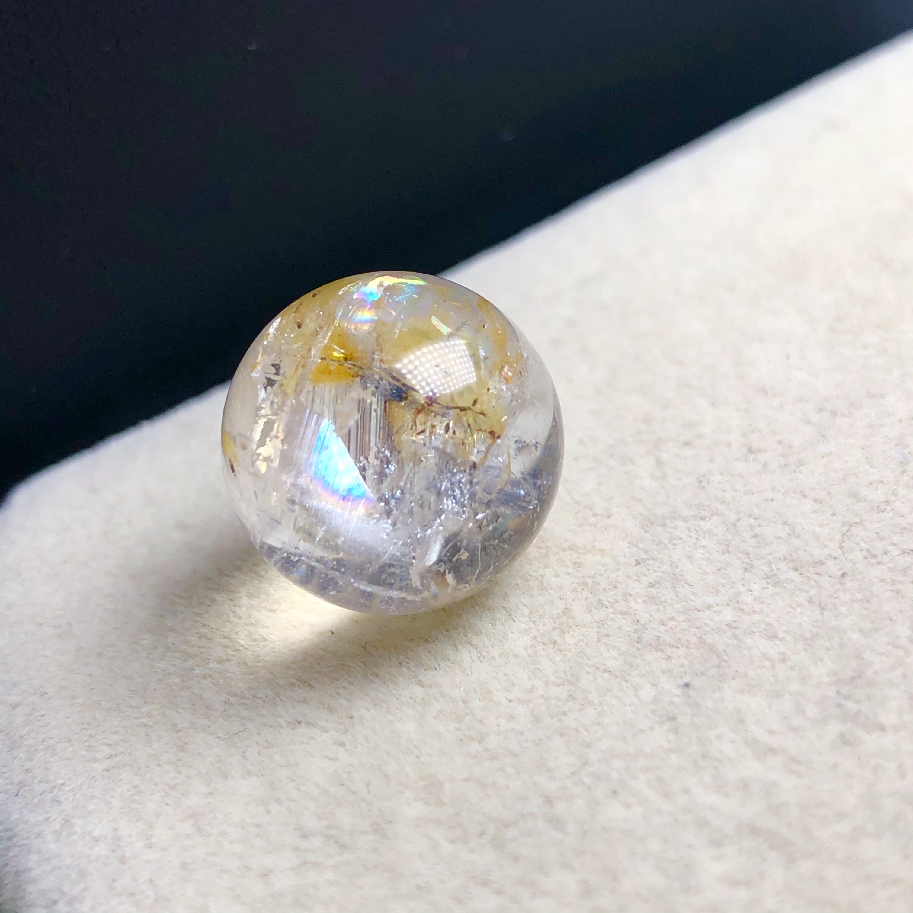 14.5mm老矿福利天然水晶彩虹云母单珠