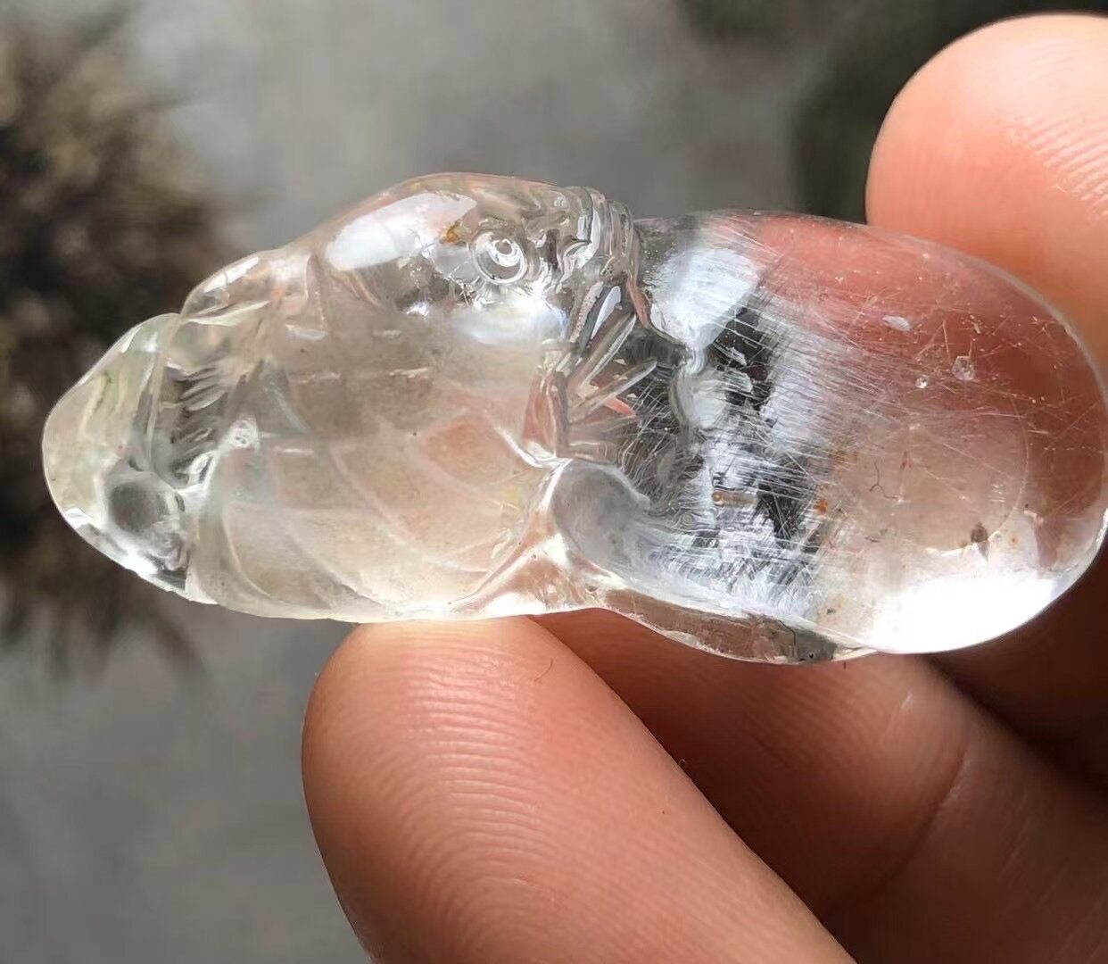 无优化老矿天然珍贵巴西黑银钛晶花水晶雕刻吊坠