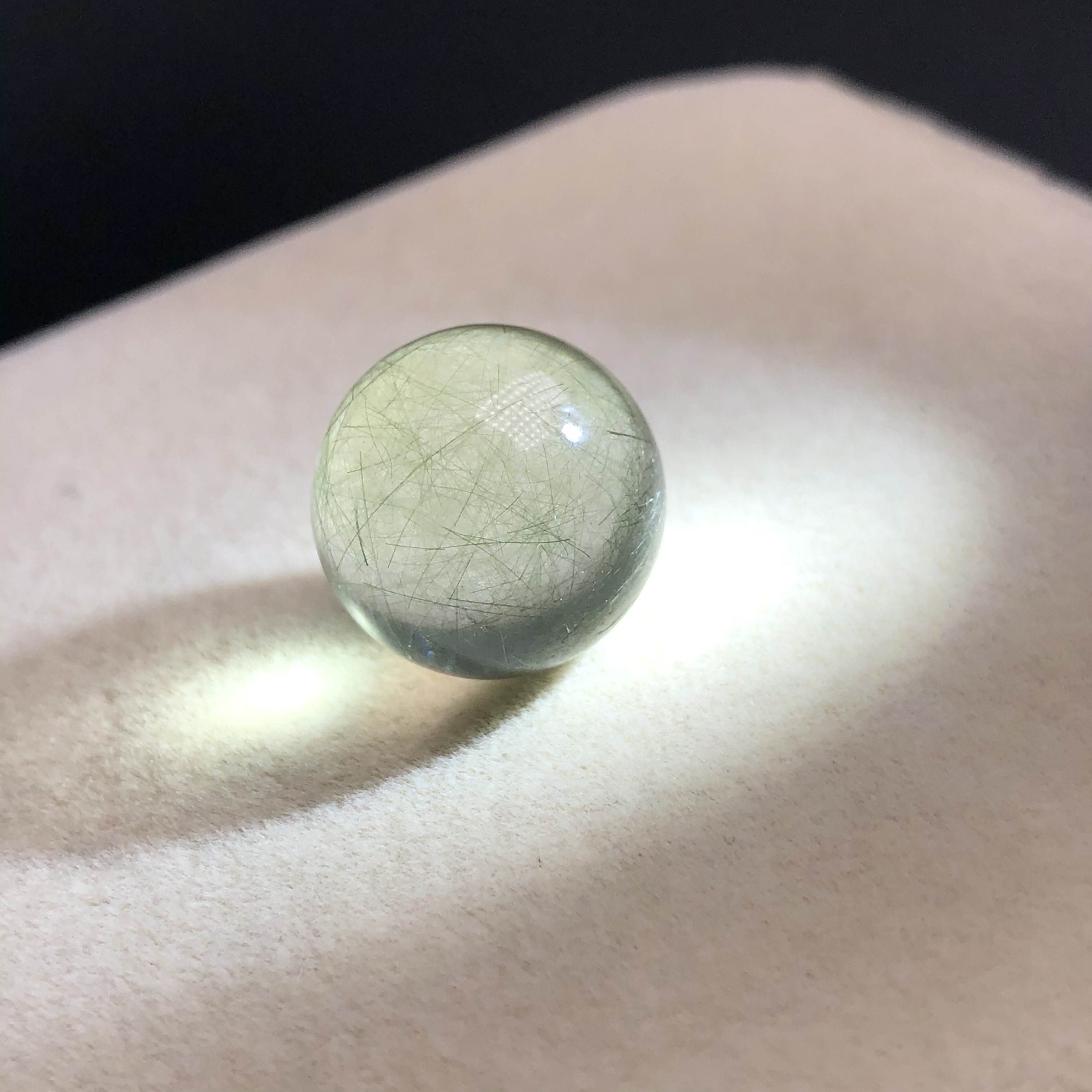 (14.6mm)老矿料绿发晶绿兔毛水晶单珠