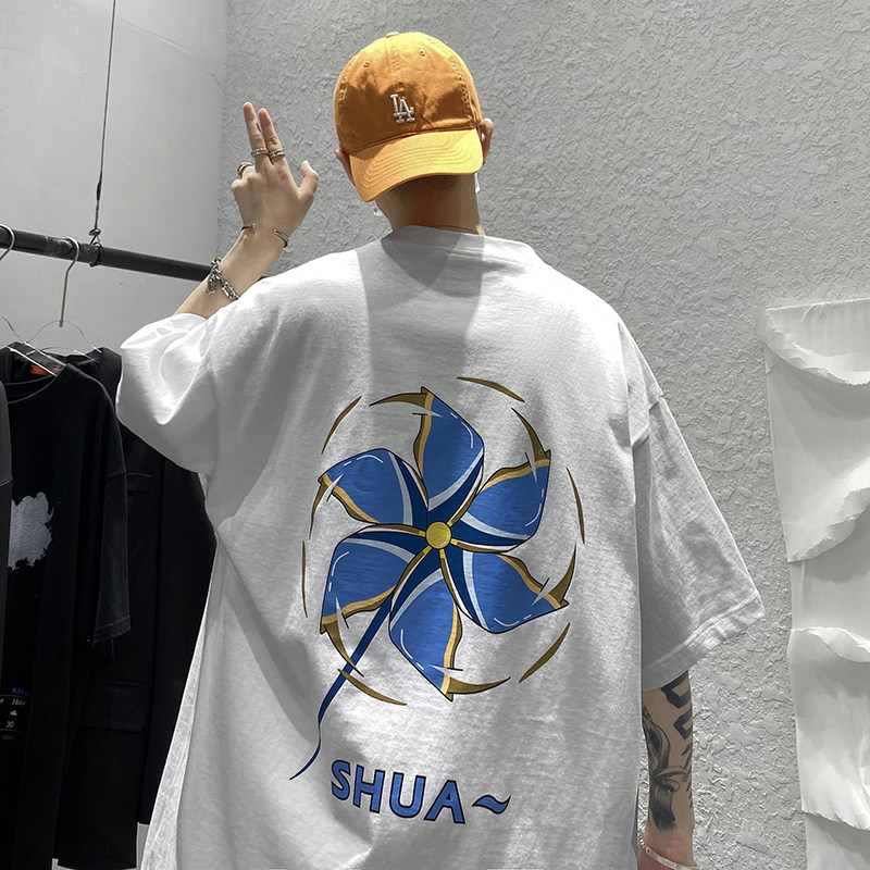 風車印花短袖T恤夏季寬鬆ins潮牌休閒半袖