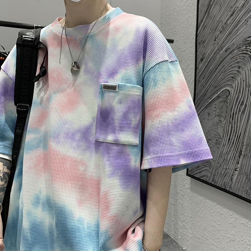 Tie dyed short sleeve T-shirt Hong Kong style wide Songyuan Sufeng gradient half sleeve top