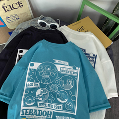 2021 printed short sleeve T-shirt with trendy loose summer cool 5 / 4 sleeves