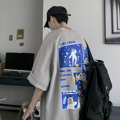 Summer printed short sleeve T-shirt for men's Korean loose trend Hong Kong Style half sleeve