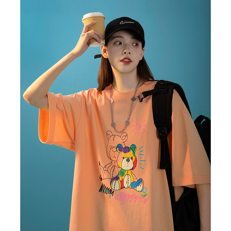 Cartoon print short sleeve T-shirt loose Quarter Sleeve Harajuku student half sleeve