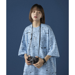 Summer printed short sleeve T-shirt with loose BF style half sleeve top