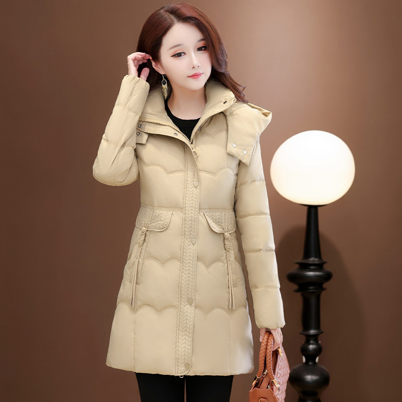 鸭鸭中长款羽绒服女2025冬款修身显瘦白鸭绒品牌清仓特价加厚外套