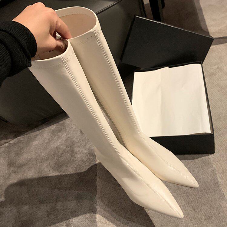 韩版白色不过膝弹力高筒骑士长靴