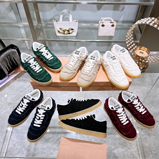 miu家2025新款帆布毛边底系带流苏乞丐球鞋板鞋德训鞋运动鞋女鞋