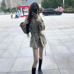 新款春秋薄款风衣外套女小个子双排气质英伦休闲短款收腰大衣显瘦