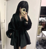 网红同款 毛呢外套 高级感赫本风收腰短款 毛毛大衣外套女秋冬季 新款