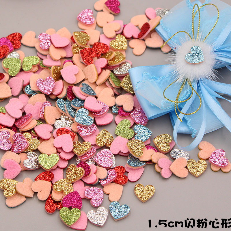 1.5cm爱心心形闪粉毛毡配件diy蝴蝶结头饰发夹毛球花心材料装饰
