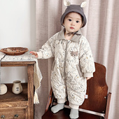 豆豆婴儿衣服秋装 卡通可爱男宝宝秋冬外出哈衣爬服夹棉连体衣 长袖
