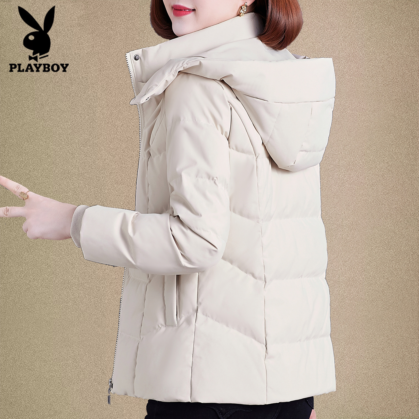 花花公子羽绒服女短款冬季外套