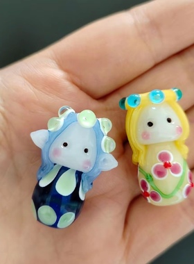 原创日式琉璃珠达摩项链手工编织礼物琉璃精灵守护神毛衣链