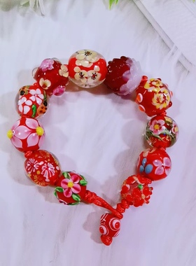 顺遂民族风日式琉璃珠手链新年生肖女生礼物 红色琉璃手链守护神
