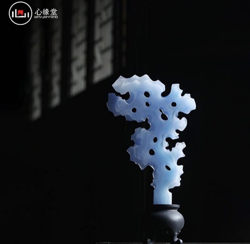 心缘堂太湖石青玉双屏摆件（吉祥）（如意）