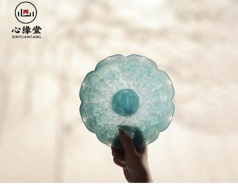 心缘堂高足濯莲琉璃盏（大号） 200 x 60 x 68mm（粉彩蓝）