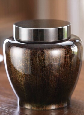 斑锡龙锡胎大漆秋实茶仓玄翠款大漆戗金高155 x直径155mm