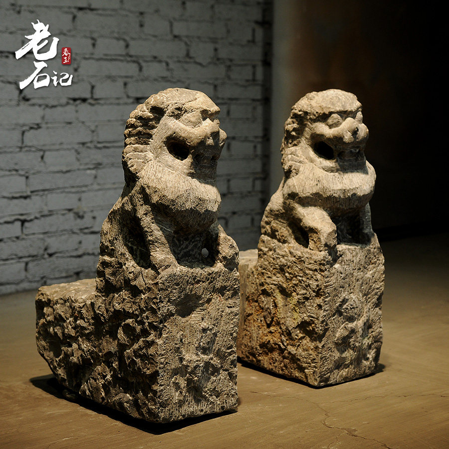 明清精品老石狮旧石雕门墩石户外庭院家用摆件室内仿古案头青石狮