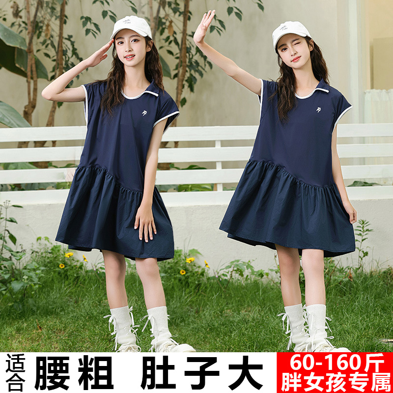 无袖连衣裙童装胖女童中长款学院