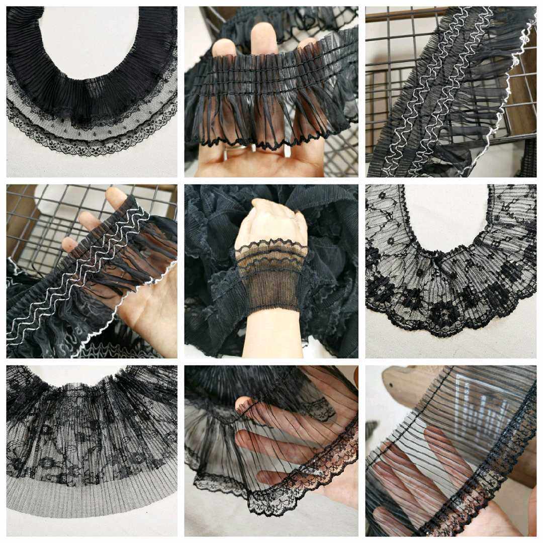 黑色衣口底边用花边娃衣花边洛丽塔褶子蕾丝复古风格花边辅料